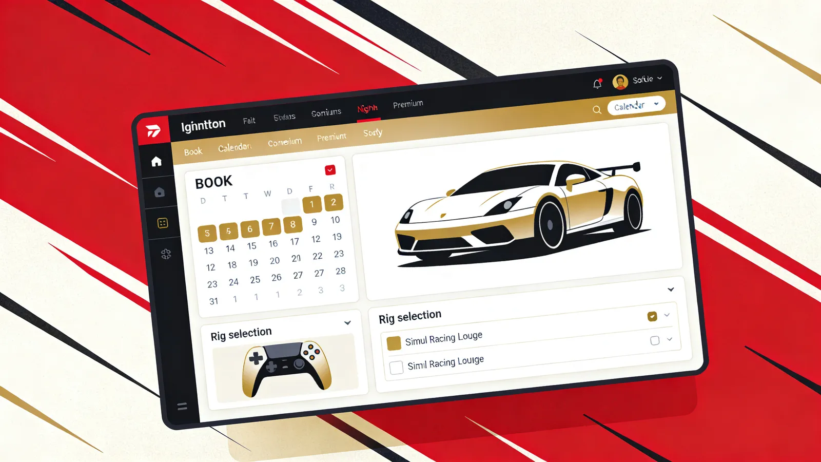 Sim racing booking software interface